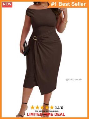 Plus Size Off Shoulder Midi Dress Slimming Bodycon Cocktail Party